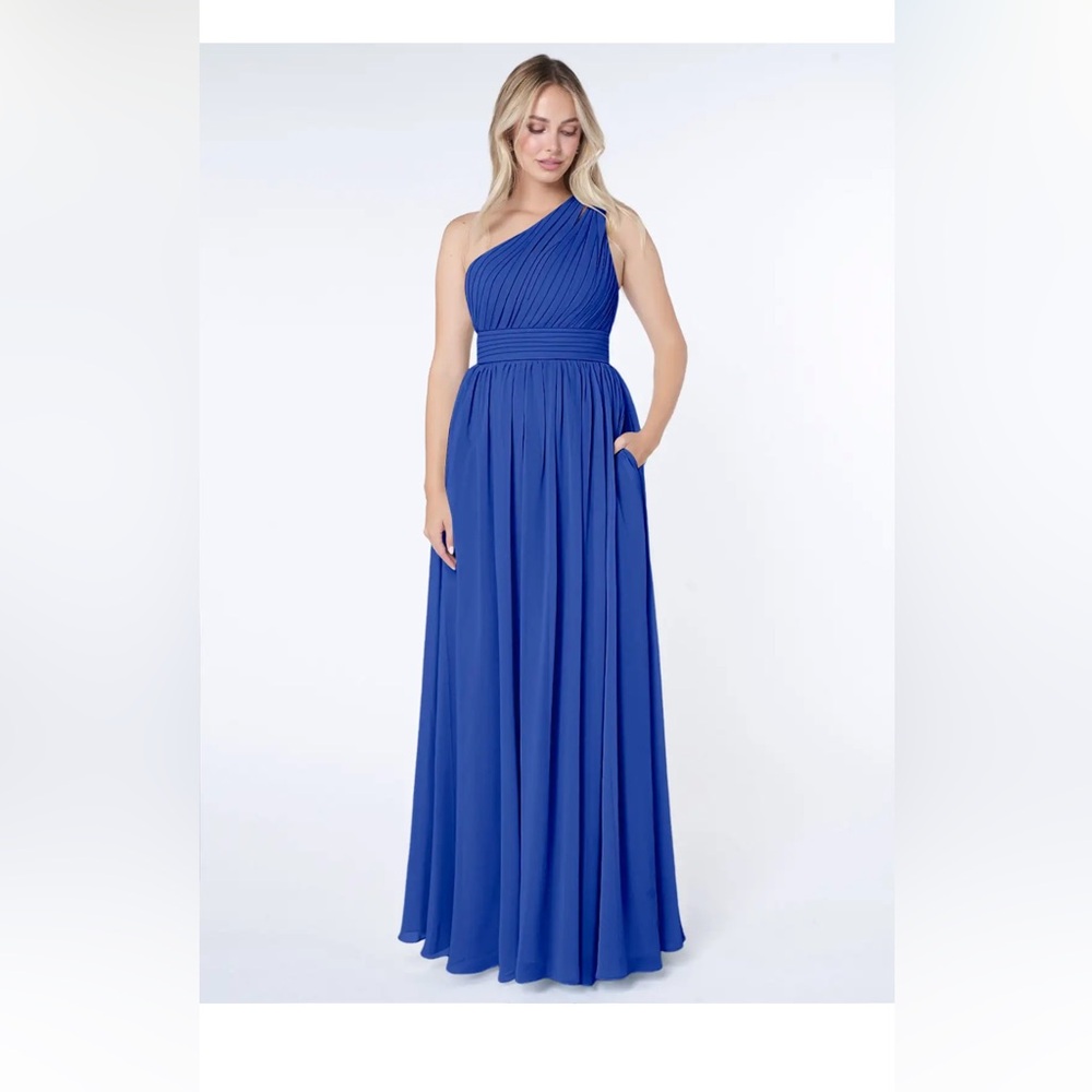 Azazie Molly Royal Blue One-Shoulder A Line Chiffon Gown